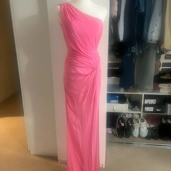 Sau Lee Helene Dress Pink One-Shoulder Maxi Gown NWT